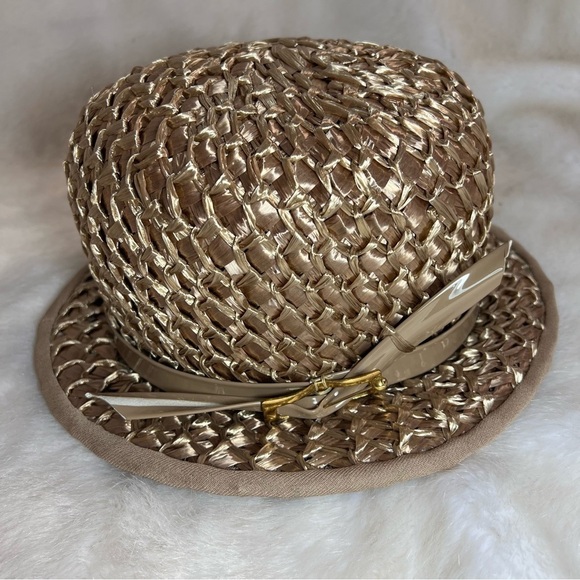 Vintage tan wicker bowling hat neutral 60s retro summer short brim vacay cap - Picture 8 of 8